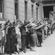 Crowds giving a Nazi salute in front of the Ministry of Propaganda in Berlin as a last tribute to the late President Hindenburg
